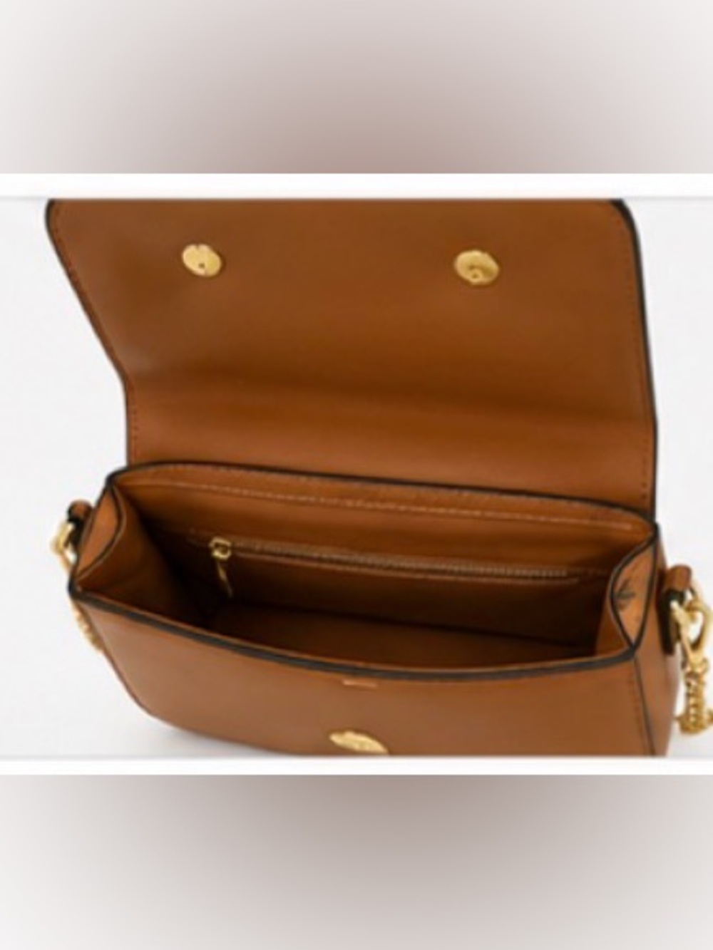 Chic Tan Structured Crossbody Bag Gold Chain Strap Turn Lock Style 9x6 NWT - Picture 3 of 4